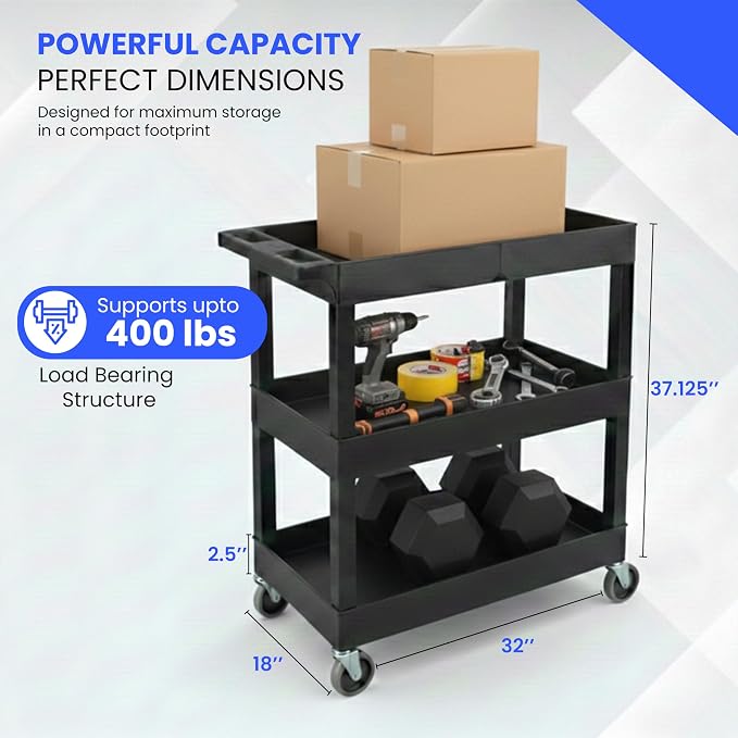 Luxor 3 Shelf Utility Tub Cart Black3