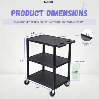 Luxor 3 shelf utility cart – 24 in x 18 in – Black2
