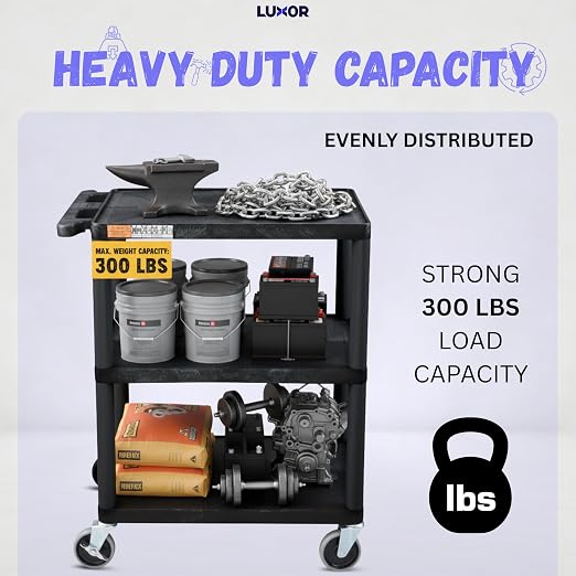 Luxor 3 shelf utility cart – 24 in x 18 in – Black3 Luxor 3 shelf utility cart – 24 in x 18 in – Black3