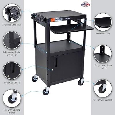 Tiroir-clavier extractible et armoire en métal réglable en hauteur Luxor – Noir Tiroir-clavier extractible et armoire en métal réglable en hauteur Luxor – Noir