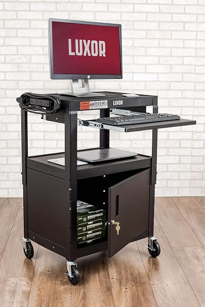 Luxor Adjustable Height Metal Cart Pullout Keyboard Tray and Cabinet – Black2
