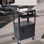 Luxor Adjustable Height Metal Cart Pullout Keyboard Tray and Cabinet – Black4