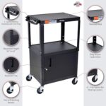 Luxor Adjustable Height Steel AV Cart – Cabinet – Black