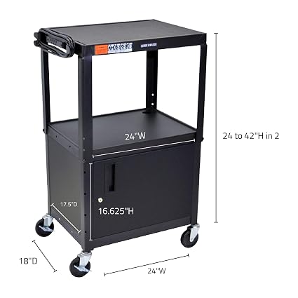 Luxor Adjustable Height Steel AV Cart – Cabinet – Black1