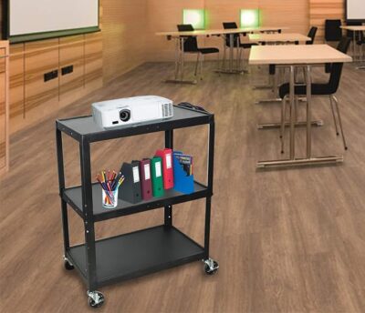 Luxor Extra Large Adjustable Height Steel AV Cart – Three Shelves – Black2 Luxor Extra Large Adjustable Height Steel AV Cart – Three Shelves – Black2