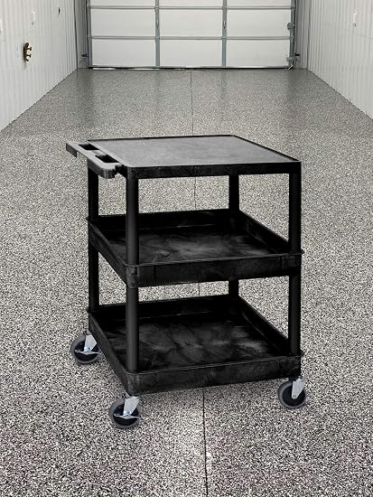 Luxor Flat Top and Tub MiddleBottom Shelf Cart 1 Black Luxor Flat Top and Tub MiddleBottom Shelf Cart 1 Black