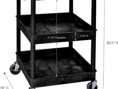 Luxor Flat Top and Tub MiddleBottom Shelf Cart Black