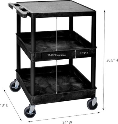 Luxor Flat Top and Tub MiddleBottom Shelf Cart Black Luxor Flat Top and Tub MiddleBottom Shelf Cart Black
