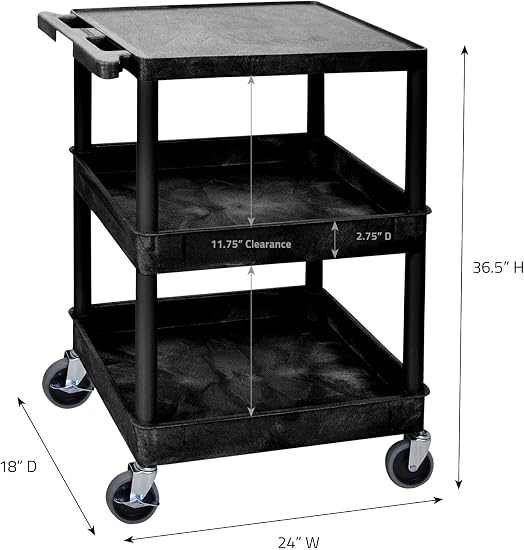 Luxor Flat Top and Tub MiddleBottom Shelf Cart Black Luxor Flat Top and Tub MiddleBottom Shelf Cart Black