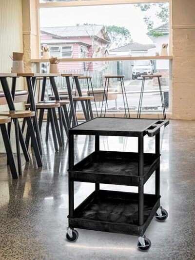 Luxor Flat Top and Tub MiddleBottom Shelf Cart Black2 Luxor Flat Top and Tub MiddleBottom Shelf Cart Black2