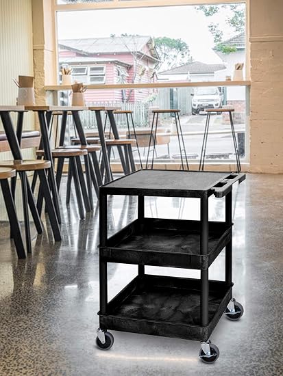 Luxor Flat Top and Tub MiddleBottom Shelf Cart Black2 Luxor Flat Top and Tub MiddleBottom Shelf Cart Black2