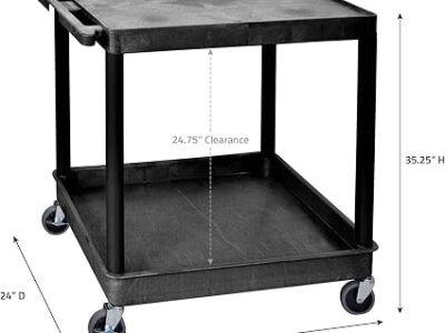 Luxor Large Flat Top and Tub Bottom Shelf Cart – Black