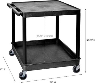 Luxor Large Flat Top and Tub Bottom Shelf Cart – Black Luxor Large Flat Top and Tub Bottom Shelf Cart – Black