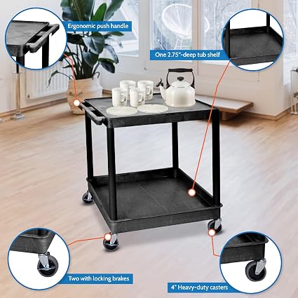 Luxor Large Flat Top and Tub Bottom Shelf Cart – Black1