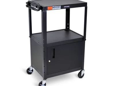 Luxor Adjustable-Height Steel AV Cart - Pullout Tray - Black