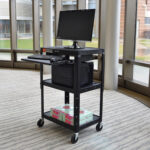 Luxor Adjustable-Height Steel AV Cart - Pullout Tray - Black