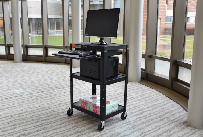 Luxor Adjustable-Height Steel AV Cart - Pullout Tray - Black