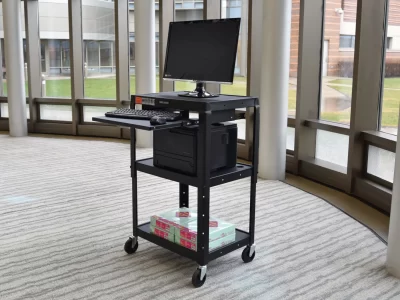 Luxor Adjustable-Height Steel AV Cart - Pullout Tray - Black