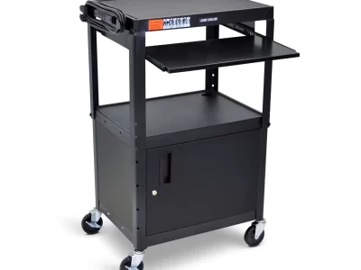 Luxor Adjustable Height Metal Cart Pullout Keyboard Tray and Cabinet - Black