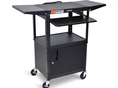 Luxor Adjustable Height Metal Cart, Keyboard Tray, Cabinet & 2 Drop Leaf Shelves