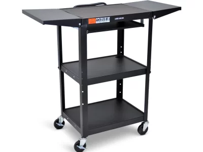 Luxor Adjustable Height Metal Cart, Pullout Keyboard Tray & 2 Drop Leaf Shelves