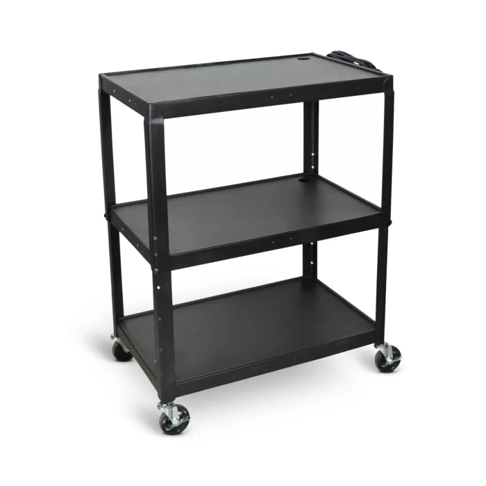 Luxor Extra-Large Adjustable-Height Steel AV Cart - Three Shelves - Black