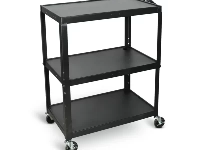 Luxor Extra-Large Adjustable-Height Steel AV Cart - Three Shelves - Black
