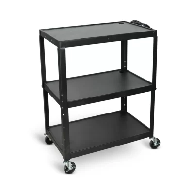 Luxor Extra-Large Adjustable-Height Steel AV Cart - Three Shelves - Black Luxor Extra-Large Adjustable-Height Steel AV Cart - Three Shelves - Black