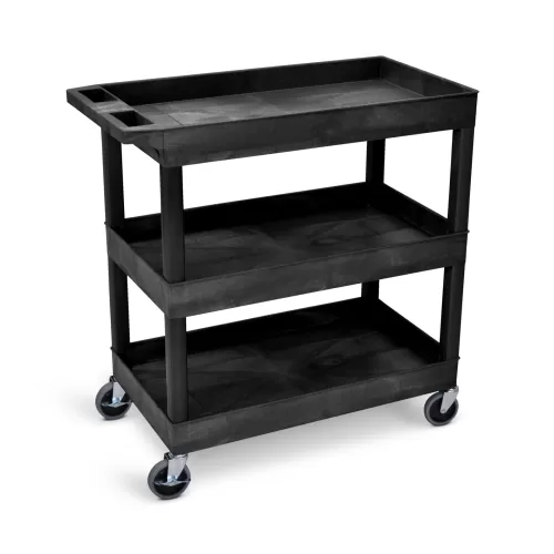 Luxor 3 Shelf Utility Tub Cart - Black