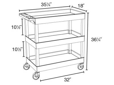 Luxor Tub Cart - Three Shelves - Gray