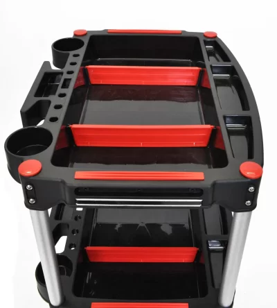 mc-3_32in-high-mechanics-cart-three-shelves-black-red-divider-close-up_2 Luxor Mechanic's Three-Shelf Cart - Black
