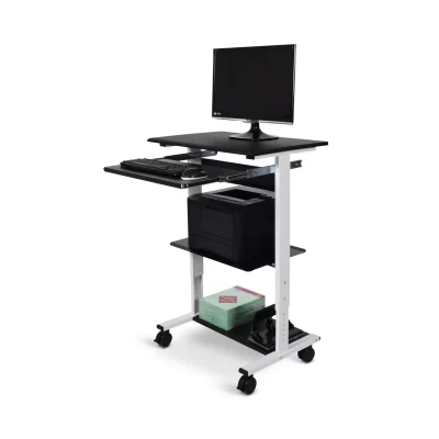 stand-ws30_adjustable-stand-up-workstation-three-shelf-black-shelf-white-frame-angled-propped_1 Luxor 29.4-in Three-shelf Adjustable Stand Up Workstation - Gray