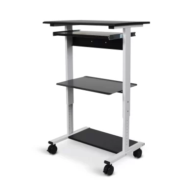 stand-ws30_adjustable-stand-up-workstation-three-shelf-black-shelf-white-frame-angled-raised_0 Luxor 29.4-in Three-shelf Adjustable Stand Up Workstation - Gray