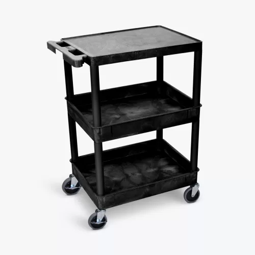 Luxor Flat Top and Tub Middle/Bottom Shelf Cart - Black