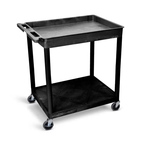 Luxor Large Top Tub and Flat Bottom Shelf Cart - Black