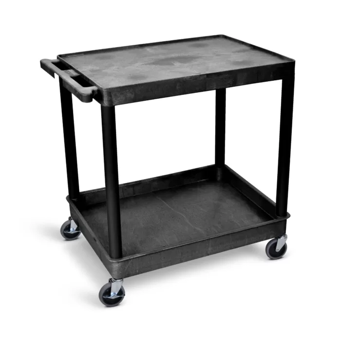 Luxor Large Flat-Top and Tub-Bottom Shelf Cart - Black