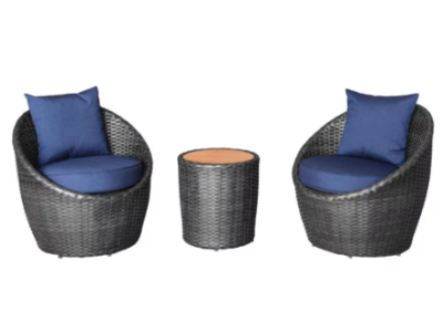 Allspace Allspace 3 Piece Barrel Shape Metal Patio Set with Storage Cover – Indigo