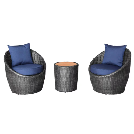 Allspace Allspace 3 Piece Barrel Shape Metal Patio Set with Storage Cover – Indigo