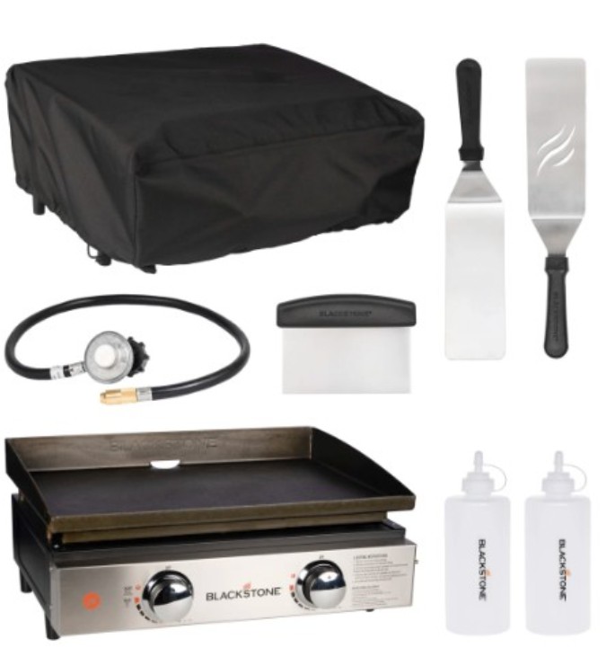 Ensemble de gril de table Blackstone 22inch Original Series avec housse souple, kit d'accessoires 5 pièces et tuyau de propane Kit d'accessoires 5 pièces et tuyau de propane