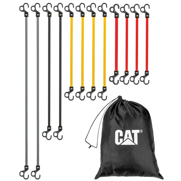Cat® 12-piece Flat Bungee Straps with Safety Hooks & Storage Bag