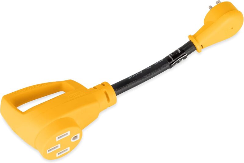 Camco Heavy Duty RV Dogbone Electrical Adapter - 15 Amp Male to 50 Amp Female Camco Heavy Duty RV Dogbone Electrical Adapter - 15 Amp Male to 50 Amp Female