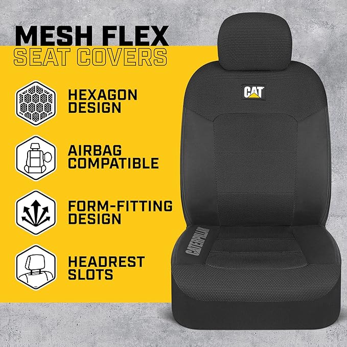 Cat® Automotive Seat Covers featuring Mesh Flex Technology (housses de sièges automobiles Cat® dotées de la technologie Mesh Flex)