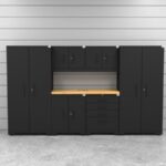 Ensemble de rangements de garage CAT avec 2 casiers, 2 armoires murales, 1 armoire basse, 1 armoire à outils et plan de travail de 56 pouces