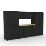 Ensemble de rangements de garage CAT avec 2 casiers, 2 armoires murales, 1 armoire basse, 1 armoire à outils et plan de travail de 56 pouces