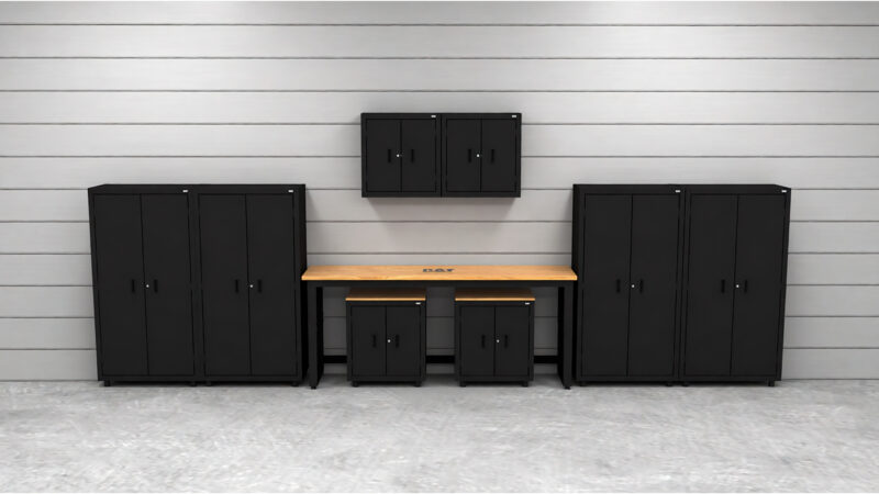 CAT garage storage cabinets with 4 lockers, 2 wall cabinets and 2 base cabinets