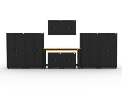 Armoires de rangement pour garage CAT avec 4 casiers, 2 armoires murales et 2 armoires de base