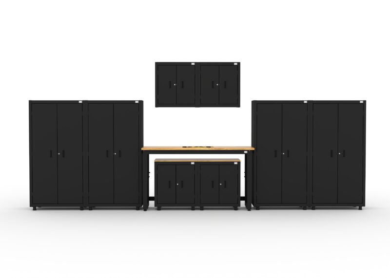 CAT garage storage cabinets with 4 lockers, 2 wall cabinets and 2 base cabinets