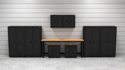 CAT RTASETO lifestyle Armoires de rangement pour garage avec 4 casiers, 2 armoires murales, 1 armoire basse, 1 armoire basse avec tiroirs et établi de 72 pouces