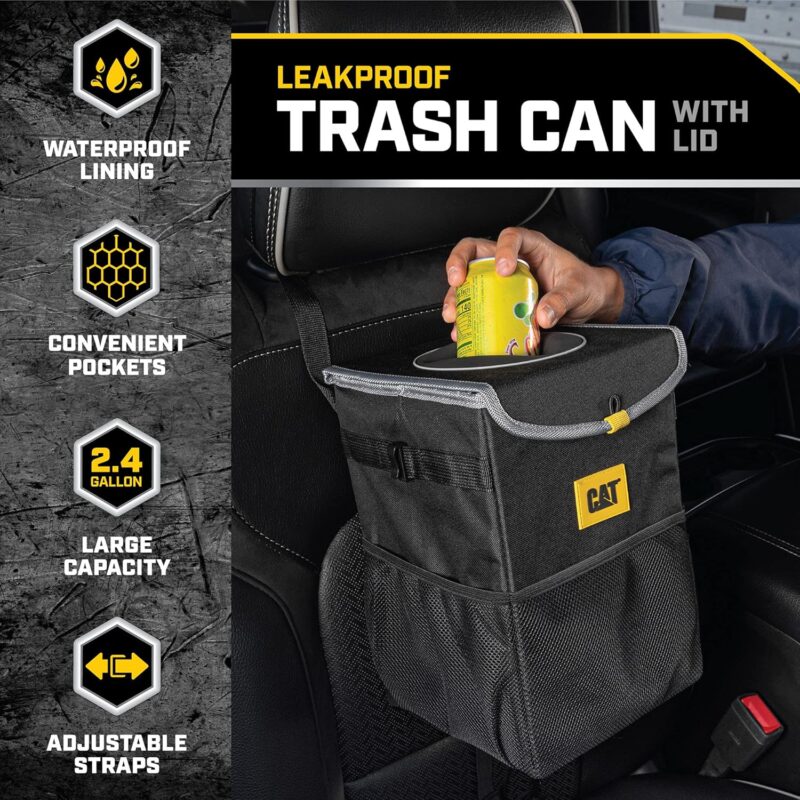 CAT Large Capacity, Leak Proof Car Trash Can with Lid
