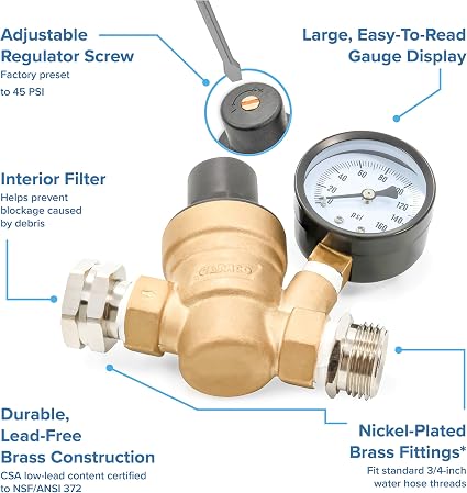 Camco Adjustable Brass Water Pressure Regulator